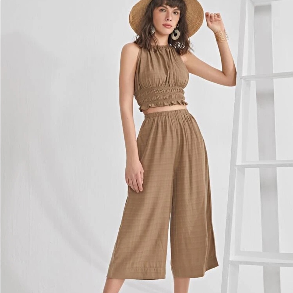 Taupe Crop Top and Capri Two Piece Set